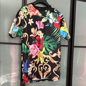 Fresh Men's Short Sleeve Tee - Black with Multicolor Floral Design